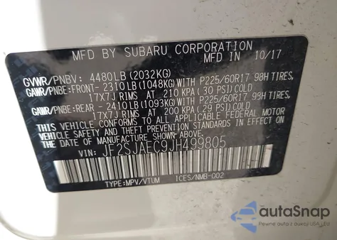 2018 Subaru Forester 2.5I Premium z USA, uszkodzony, nr VIN JF2SJAEC9JH499805